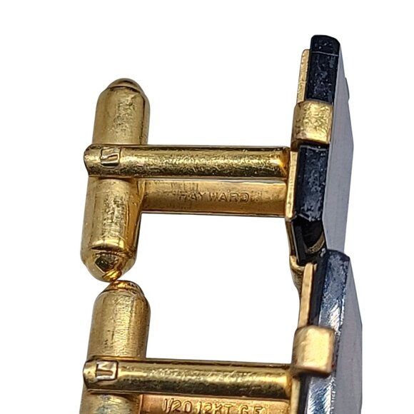 WEH 12Kgf Tigers Eye Onyx Cufflinks Vintage Checkboard Designs Mens Accessories - Picture 8 of 9